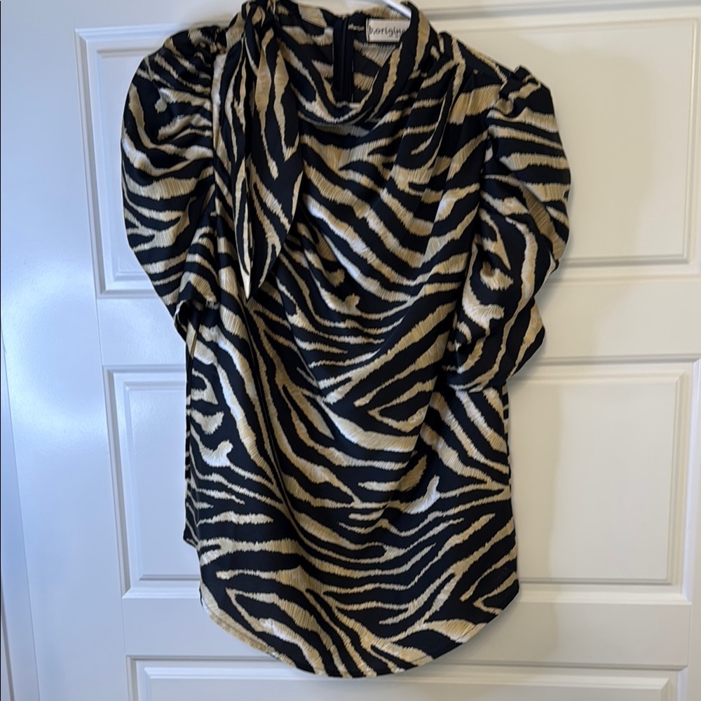 Chic Tiger Print Cowl Neck Blouse - Black and Gold